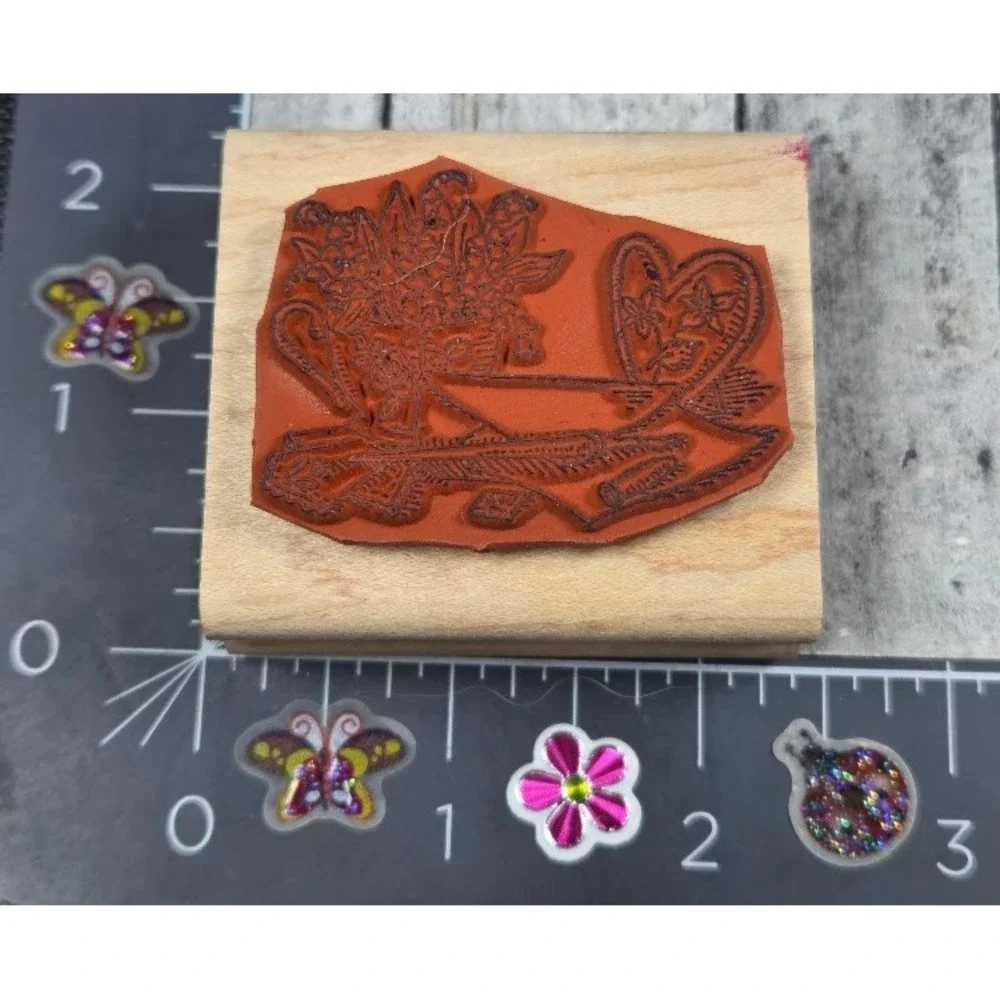Stampin' Up! Stationary Flowers Heart Frame Desk Letter Rubber Stamp Wood #M5